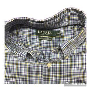Lauren Ralph Lauren Shirt Mens 16.5 Blue Yellow Plaid Button Up Classic Fit